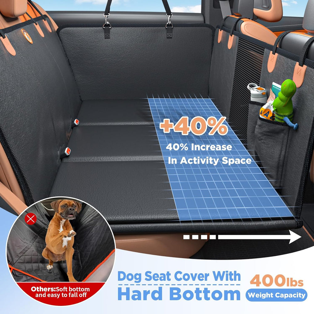 Hard Bottom Dog Car Seat Cover for Back Seat, PU Leather Dog Seat Extender