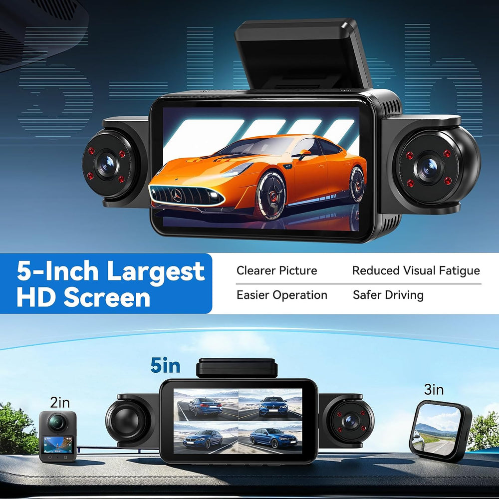 5'' Extra Large 4K Dash Cam Front Rear Left Right, 360ยฐ 4 Channel Das...