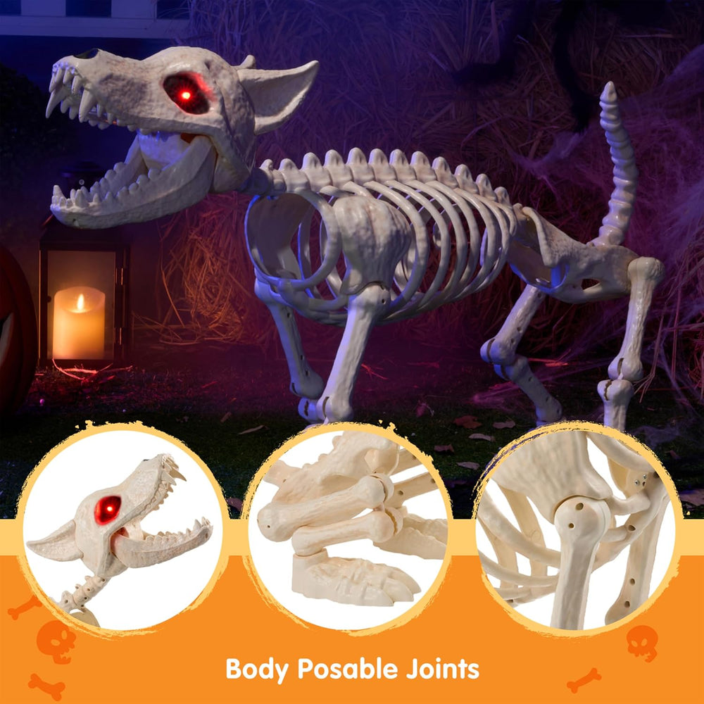JOYIN Howling Wolf Skeletons Halloween Decorations 34โ Skeleton Dog with Red ...