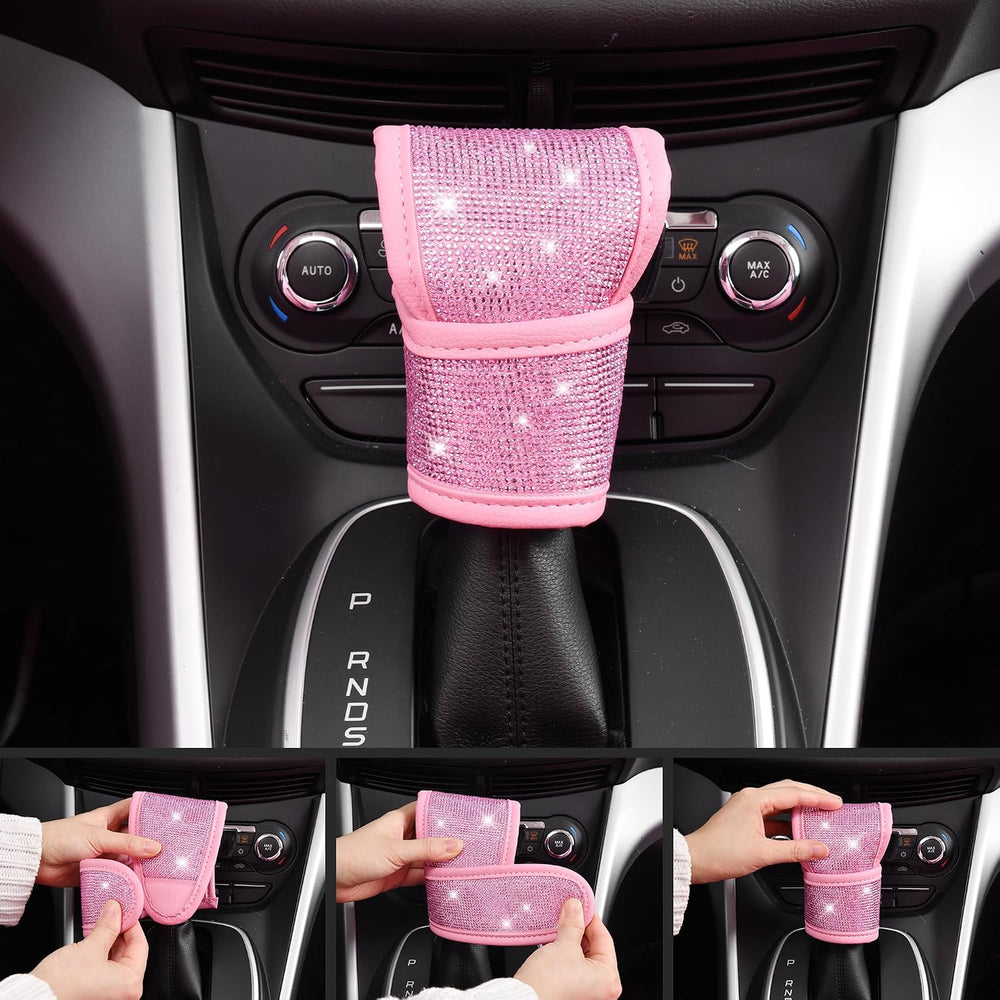 CAR PASS 24 PCS Pink Bling Diamond Accessories Set for Women, Leather Seat Co...