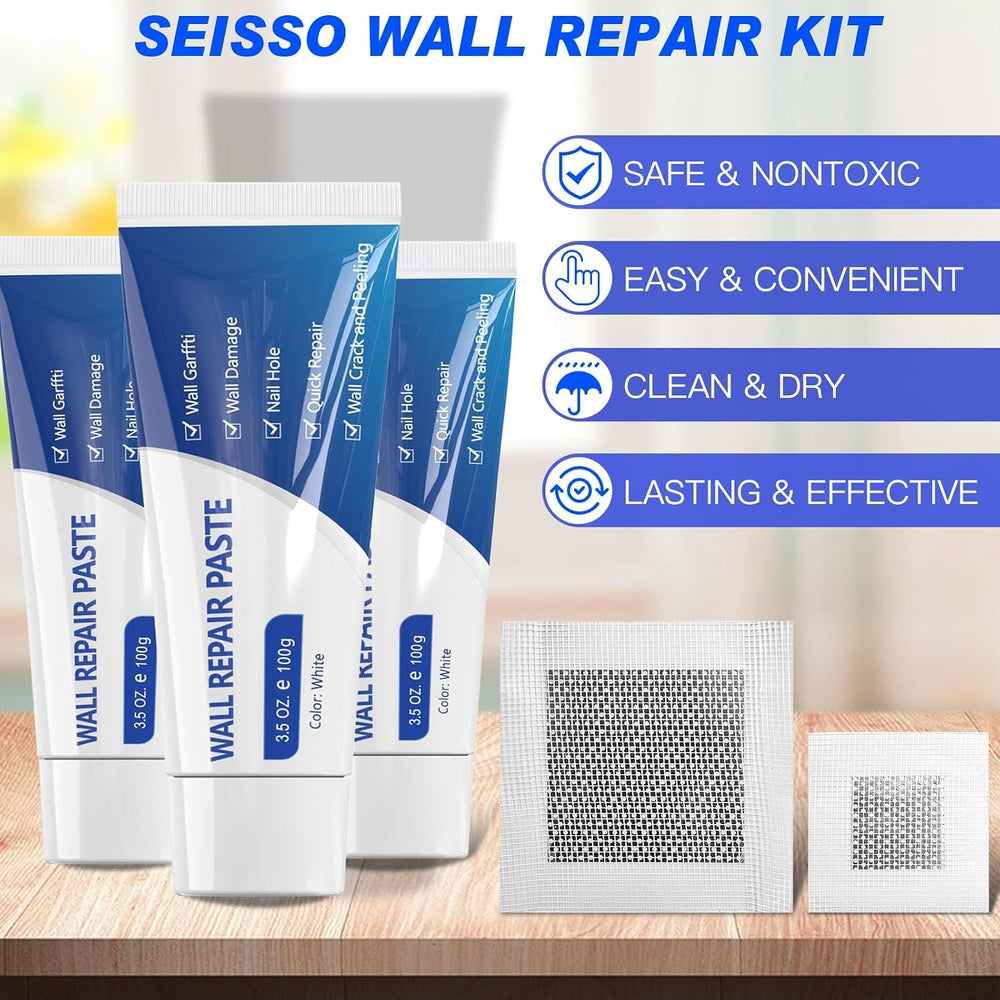 SEISSO Drywall Repair Kit, Wall Mending Agent*3(100g), Wall Patch*4, Scraper ...