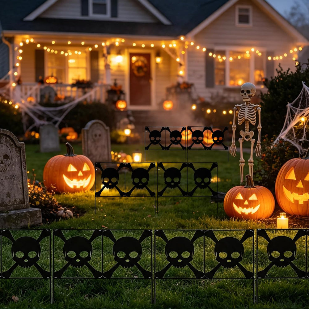 8Pcs Metal Halloween Skeleton Fence Panels 15.7x12.6'' Graveyard Yard...