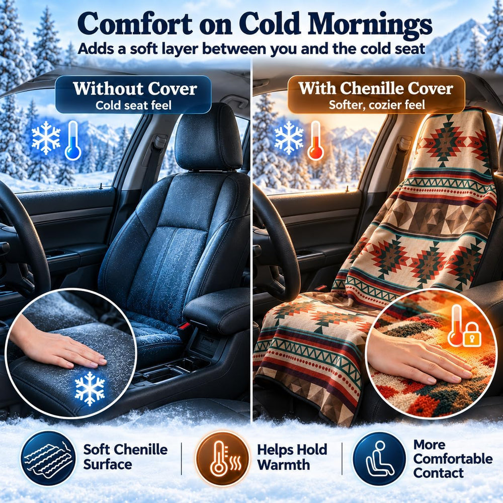 Chenille Car Seat Cover Towel, 2-Pack, Southwest Beige