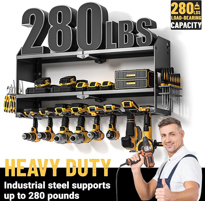 YYR Power Tool Organizer Wall Mount, Cordless Drill and Battery Holder