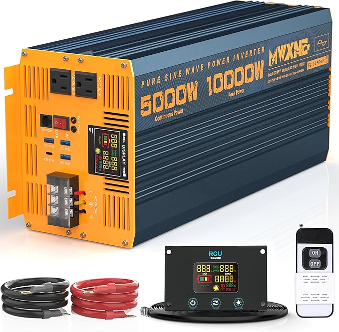 5000 Watt Power Inverter Pure Sine Wave 48V DC to 110V 120V 10000W Peak Heavy