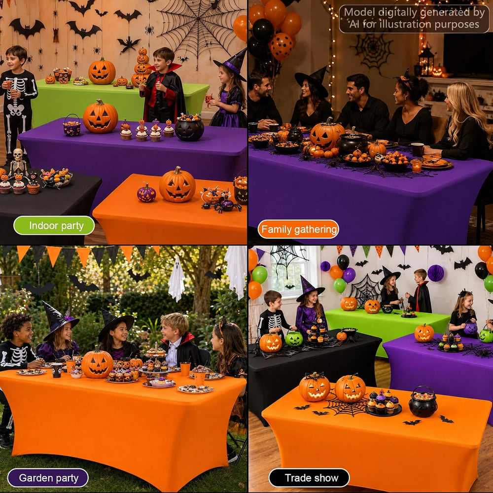 4 Pcs Halloween Spandex Tablecloths for 6ft Rectangle Tables