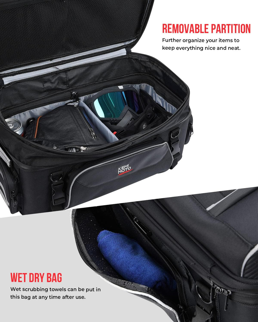 KEMIMOTO Expandable Motorcycle Traveler Tour Trunk Bag 40L-50L Luggage Rack T...