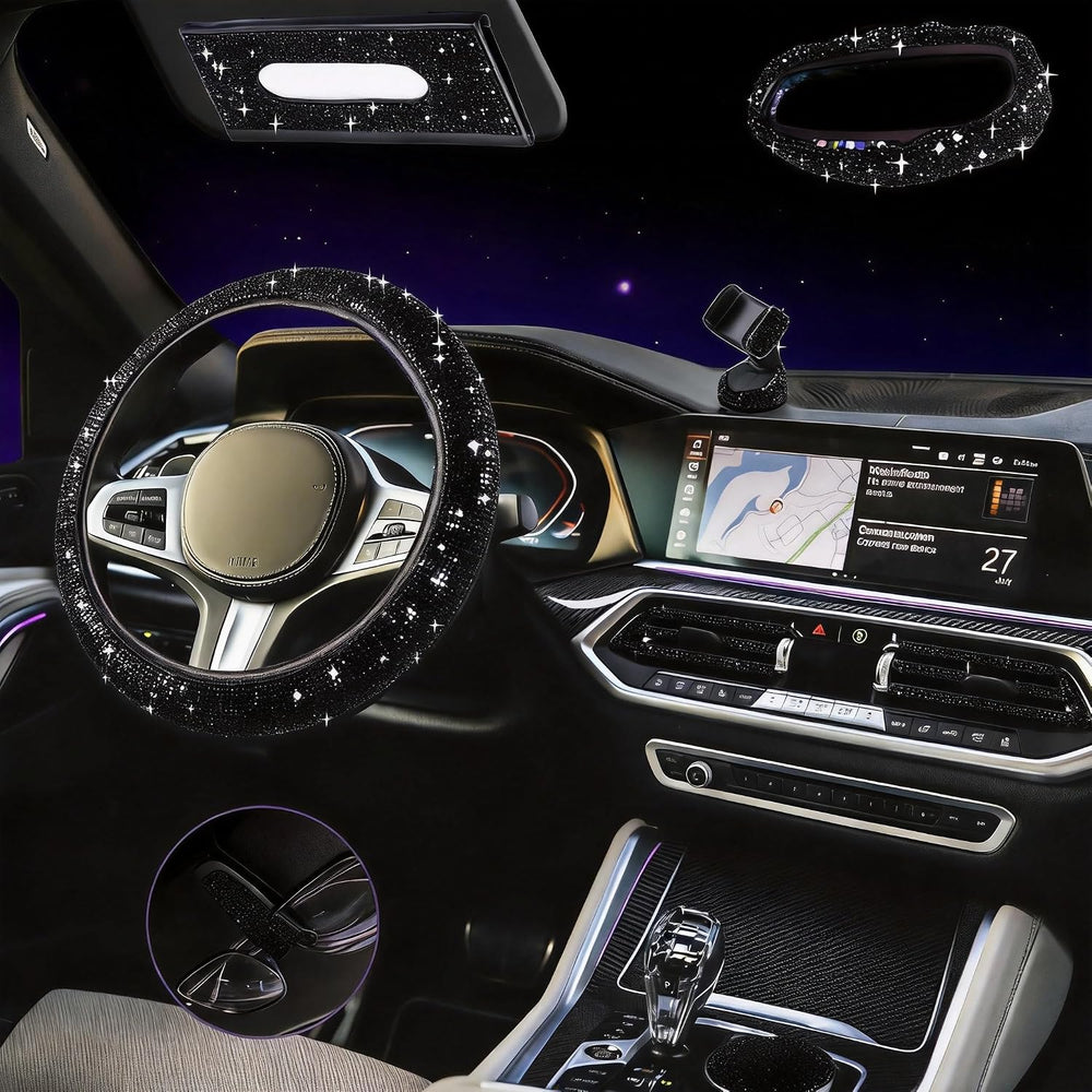 Bling Car Accessories Set, Rhinestone Car Accessories Set for Women, Bling St...