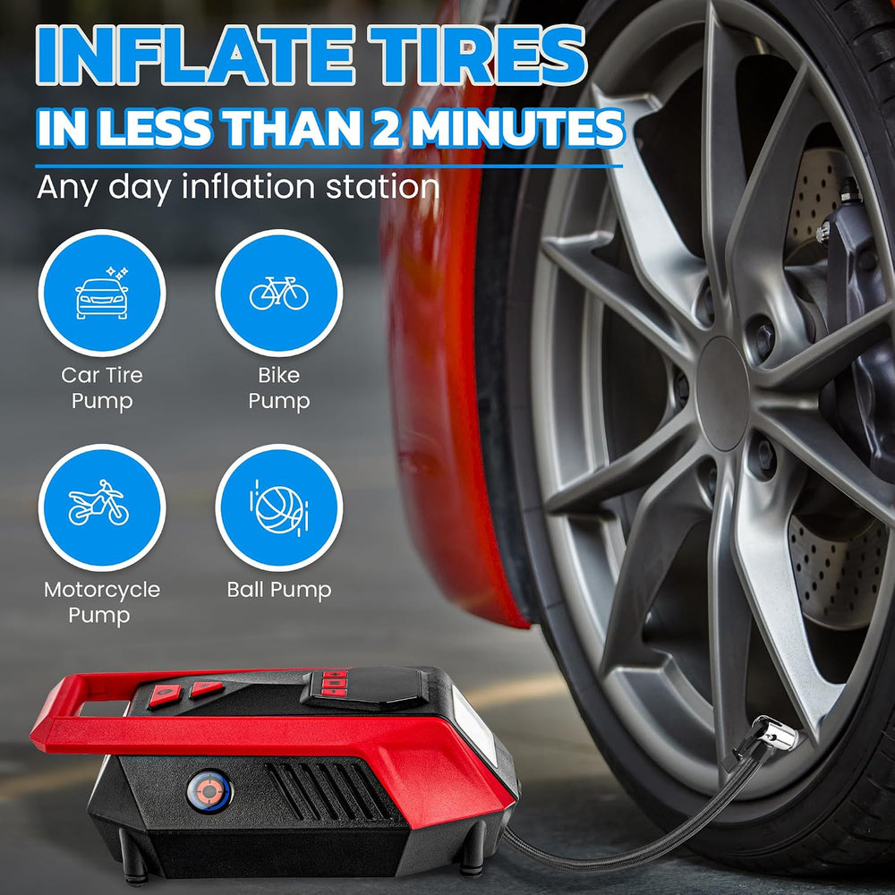 Bullseye 12V DC Car Tire Inflator Portable Air Compressor - Rapid 2 Minute In...