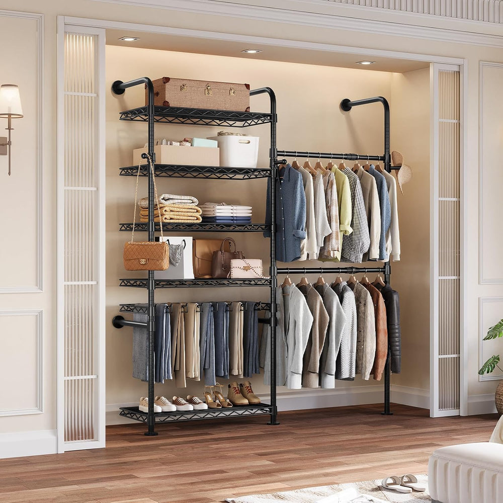 Closet Organizers Wall Mounted Closet System, 2-Row Heavy Duty Garment Clothe...