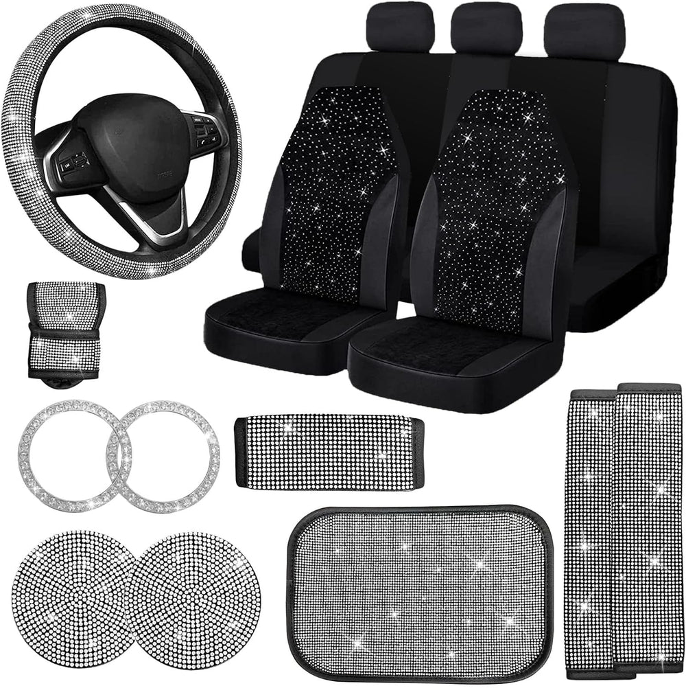17 Pack Bling Car Seat Covers Set Car Diamond Accessories Rhinestone Crystal ...