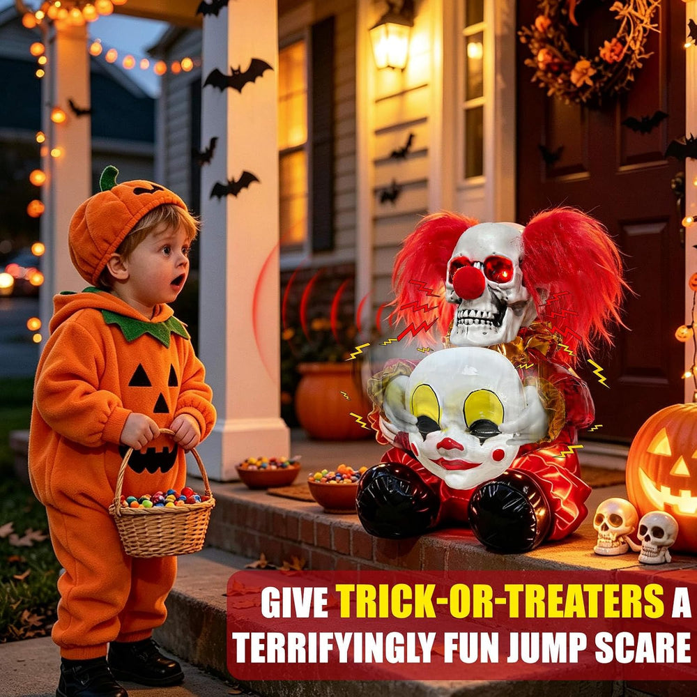Scary Halloween Animatronics Clown Decoration for Haunted House Party Decor