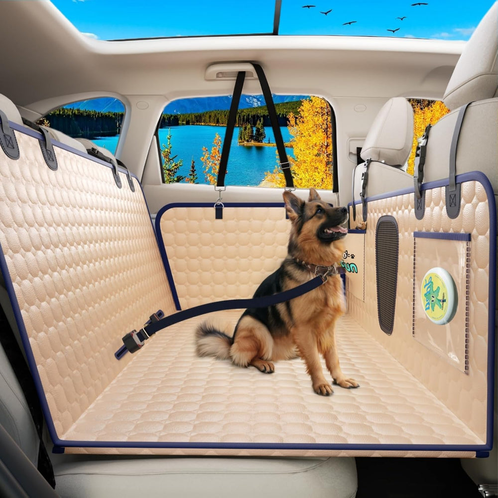 Hard Bottom Dog Car Seat Cover, PU Leather Back Seat Extender for Dogs