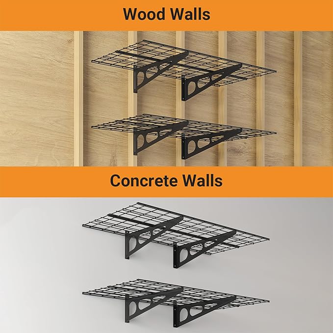 2x4 ft Garage Shelving, Pantry Storage, 400 lbs Total Load Capacity Wall (2-P...