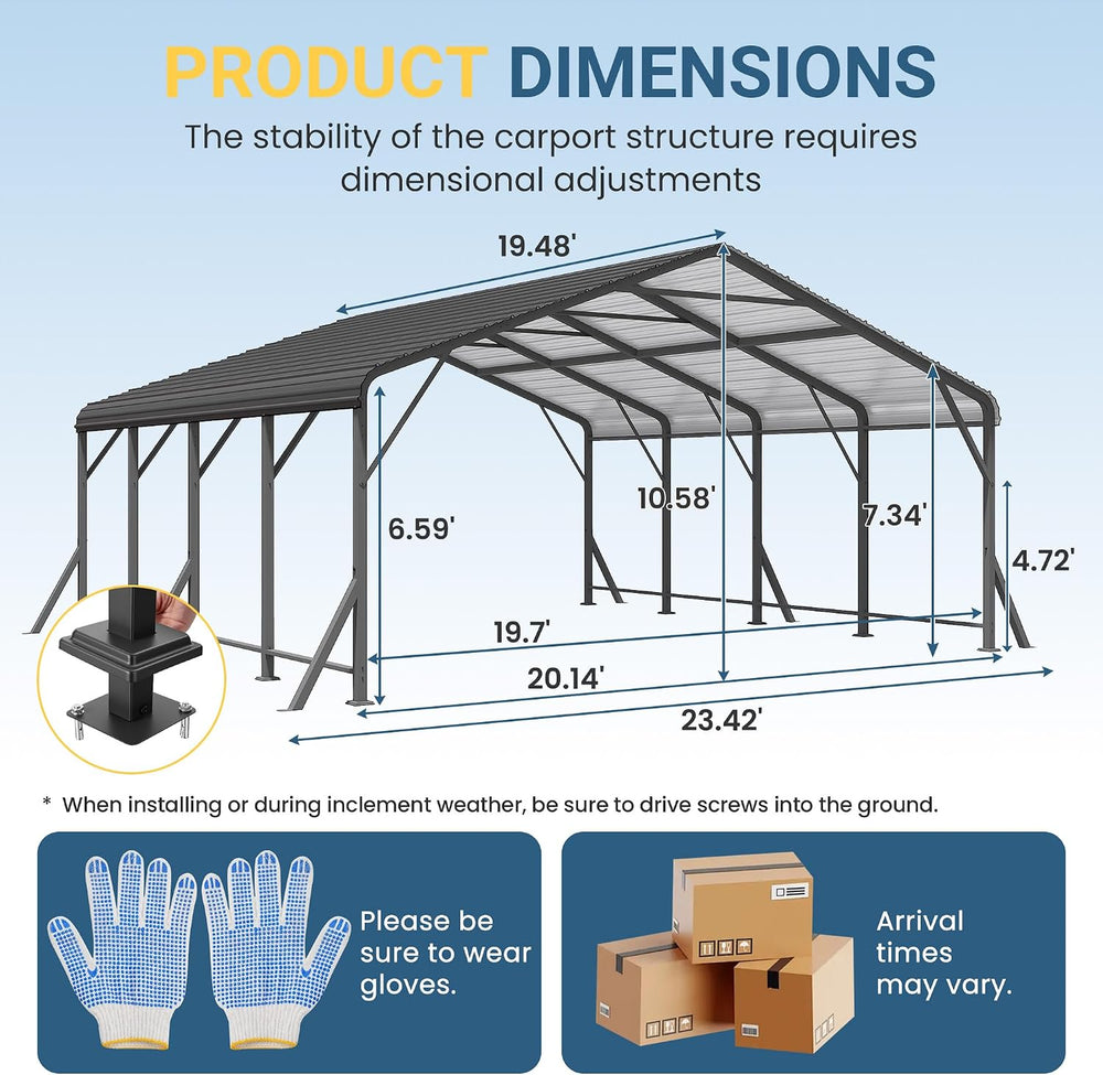 Wisteria Lane Metal Carport, Carports 20x20 Heavy Duty with Thicker Frame and...