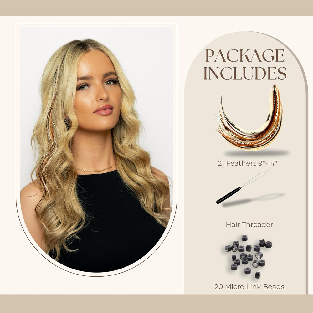 21 Natural Color Hair Extensions – 9”–14” Long – DIY Rooster Kit with 20 Micr...