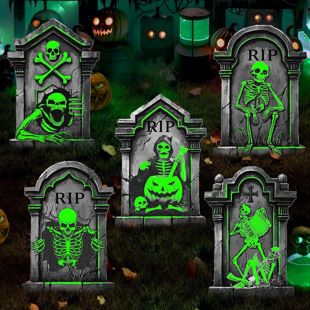 25.2in Halloween Tombstones Outdoor Decor Glow in The Dark - 5PCS Large Tombs...