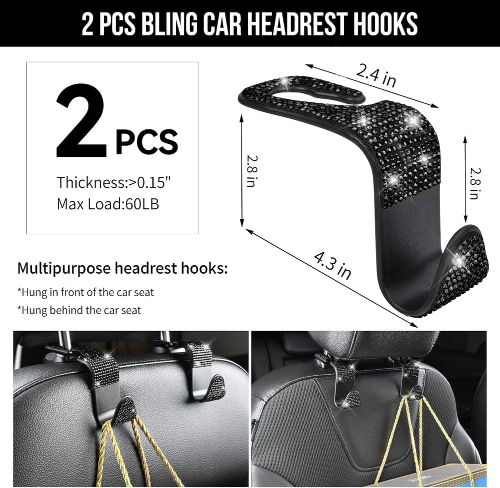 CAR PASS 23 PCS Bling Diamond Car Accessories Set for Women, Leather Seat Cov...