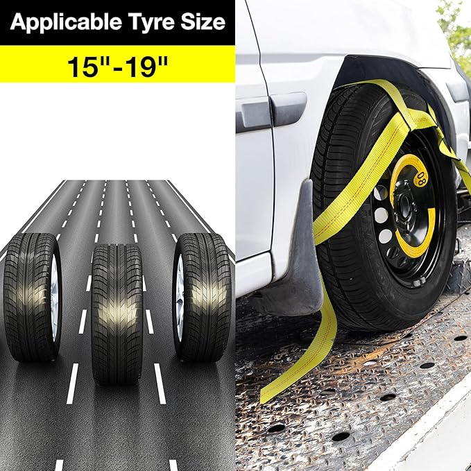 Tow Dolly Basket Straps with Flat Hook-2 Pack, Car Wheel Strap Tire Bonnet Net