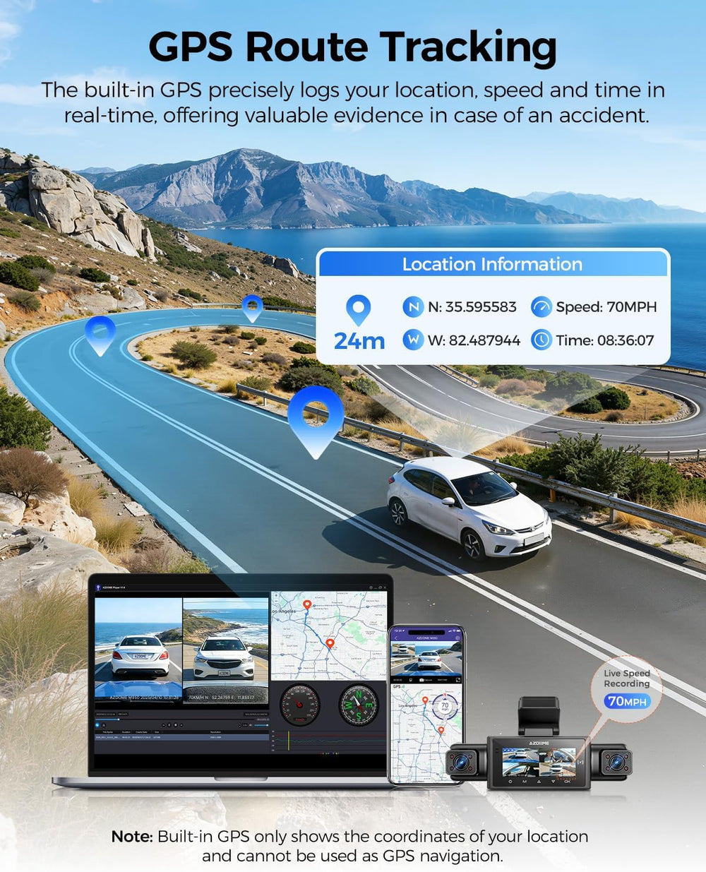 AZDOME M350 4 Channel 360 Dash Cam, 2.5K Front 1080P Rear Inside, GPS WiFi