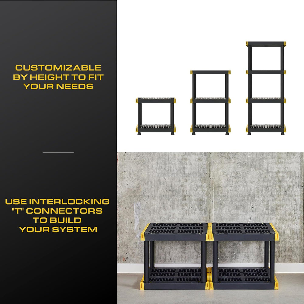 BLACK & YELLOW 4-Tier Plastic Shelving Unit for Garage, 100 lbs/shelf