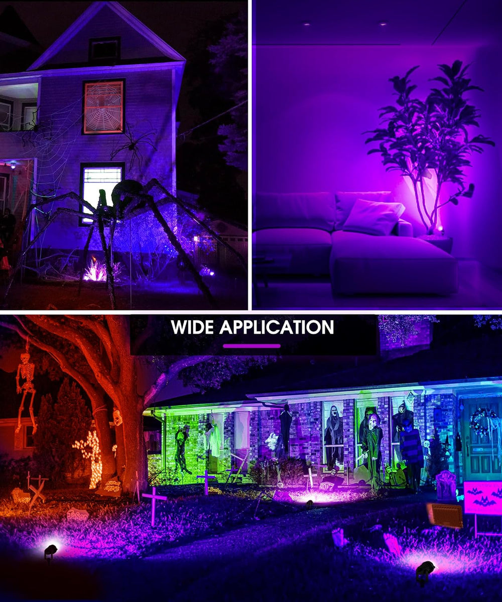 L LOHAS LED Halloween Purple Outdoor Lights Dusk to Dawn Spotlight Plug in
