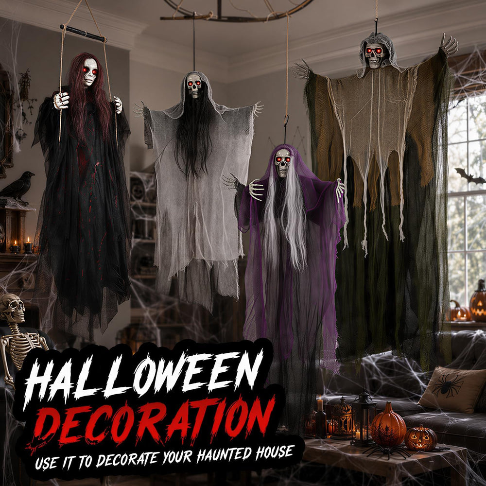 59" Scary Hanging Ghost Girl Halloween Decoration โ Sound & Touch Ac...