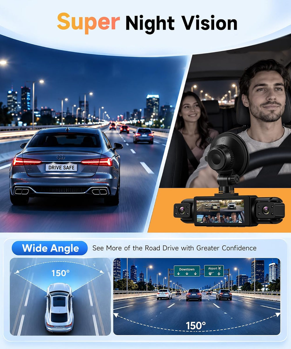 4 Channel 360ยฐ Dash Cam, FHD 1080P Dash Camera Front Rear Left Right Inside