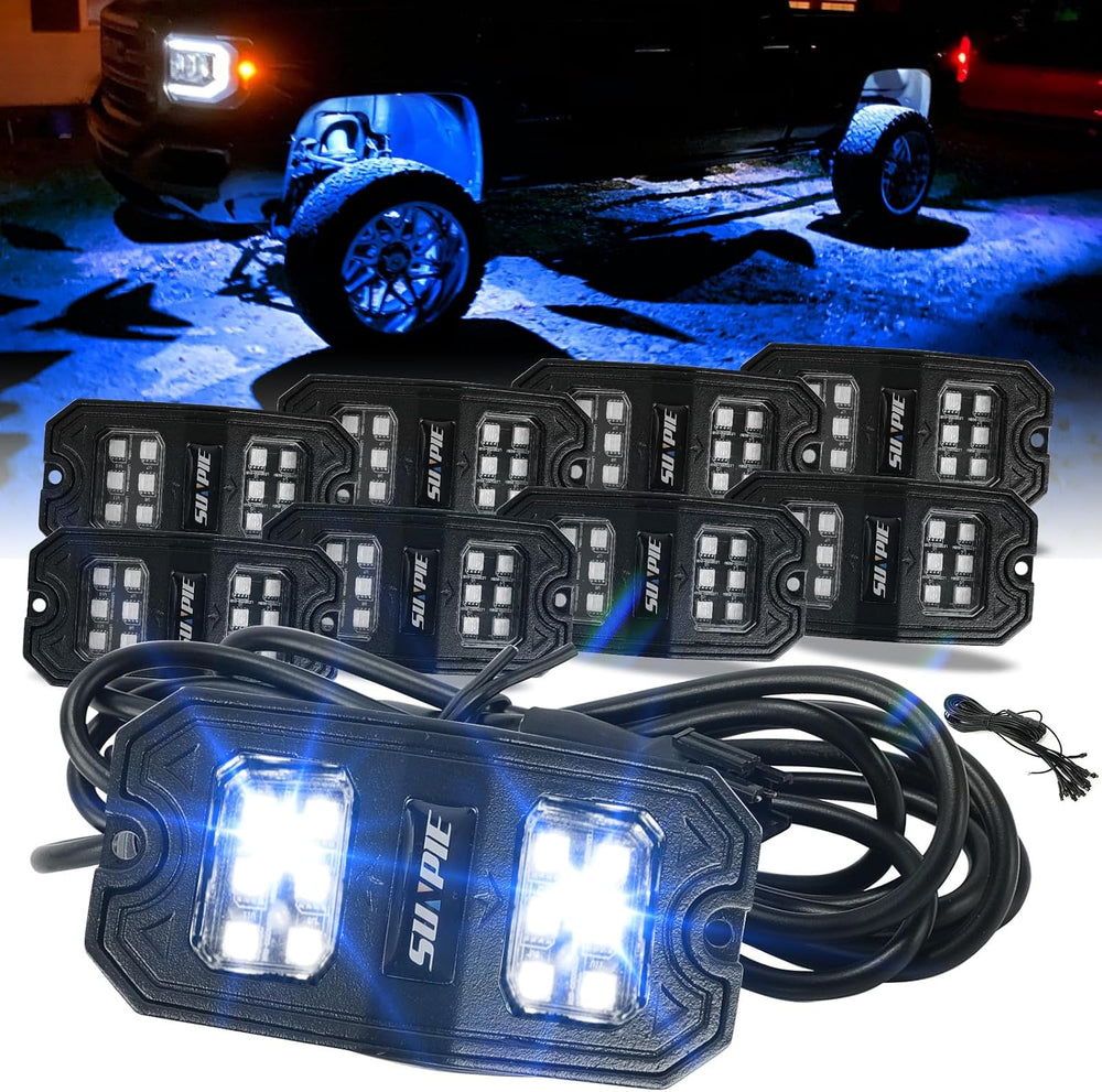 SUNPIE 8 Pods Quick Connect Blue Rock Lights, 18 Wide Angle Chips, 4M Extensi...
