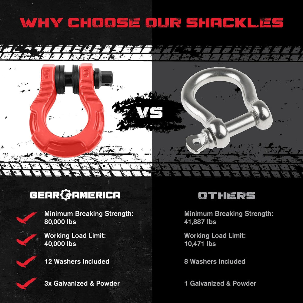 GearAmerica UBER Shackles with Anti-Theft Lock - 80,000 Lbs (40 T) Strength -...