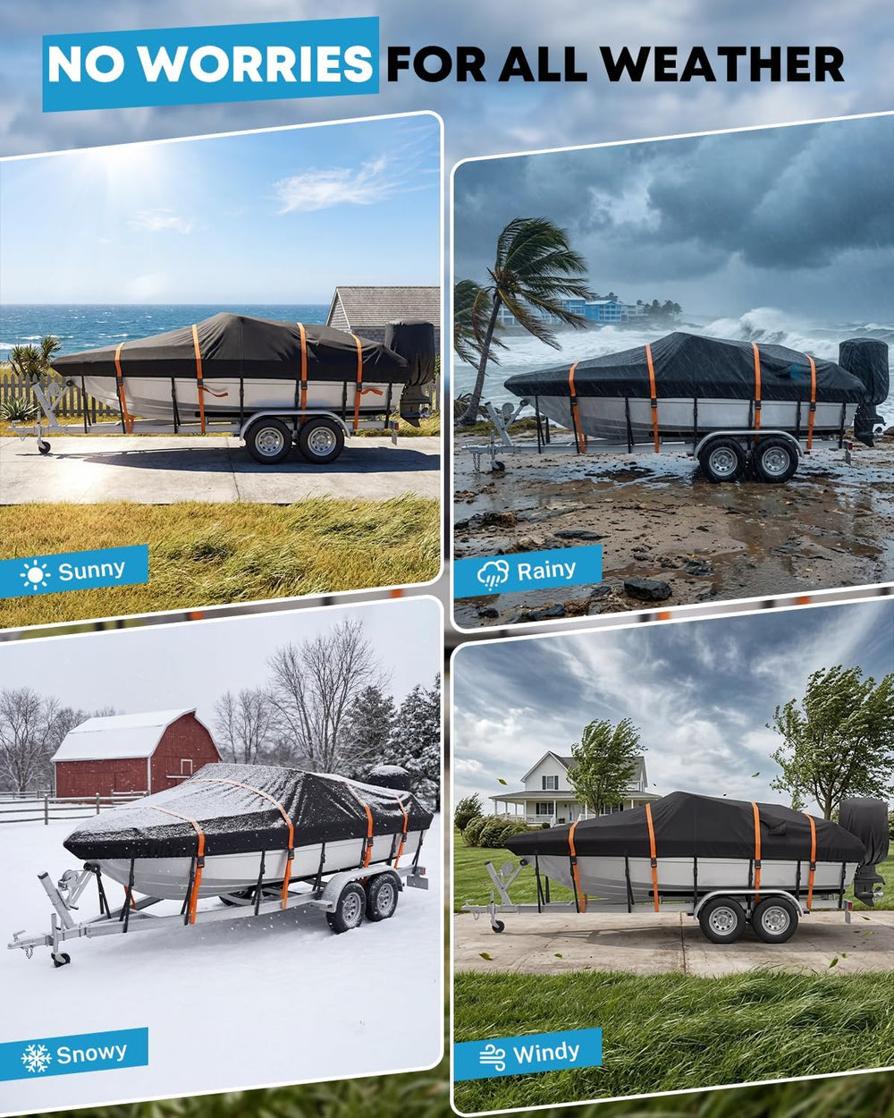 Kohree 1200D Waterproof Boat Cover 20-22ft, up to 100" Wide