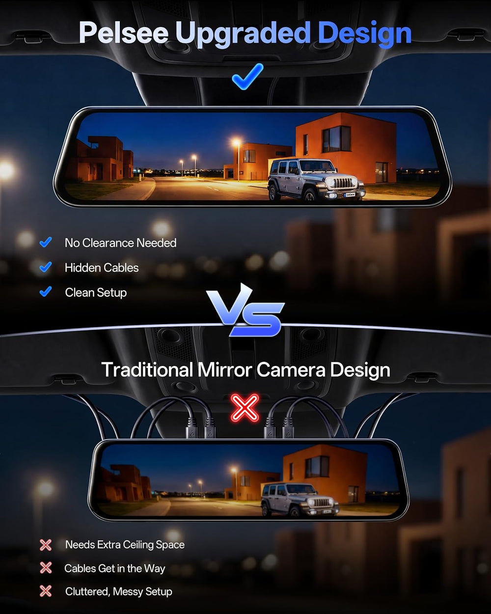 Pelsee S12 Native 4K + 2.5K Mirror Dash Cam, 64GB Card Included, GPS