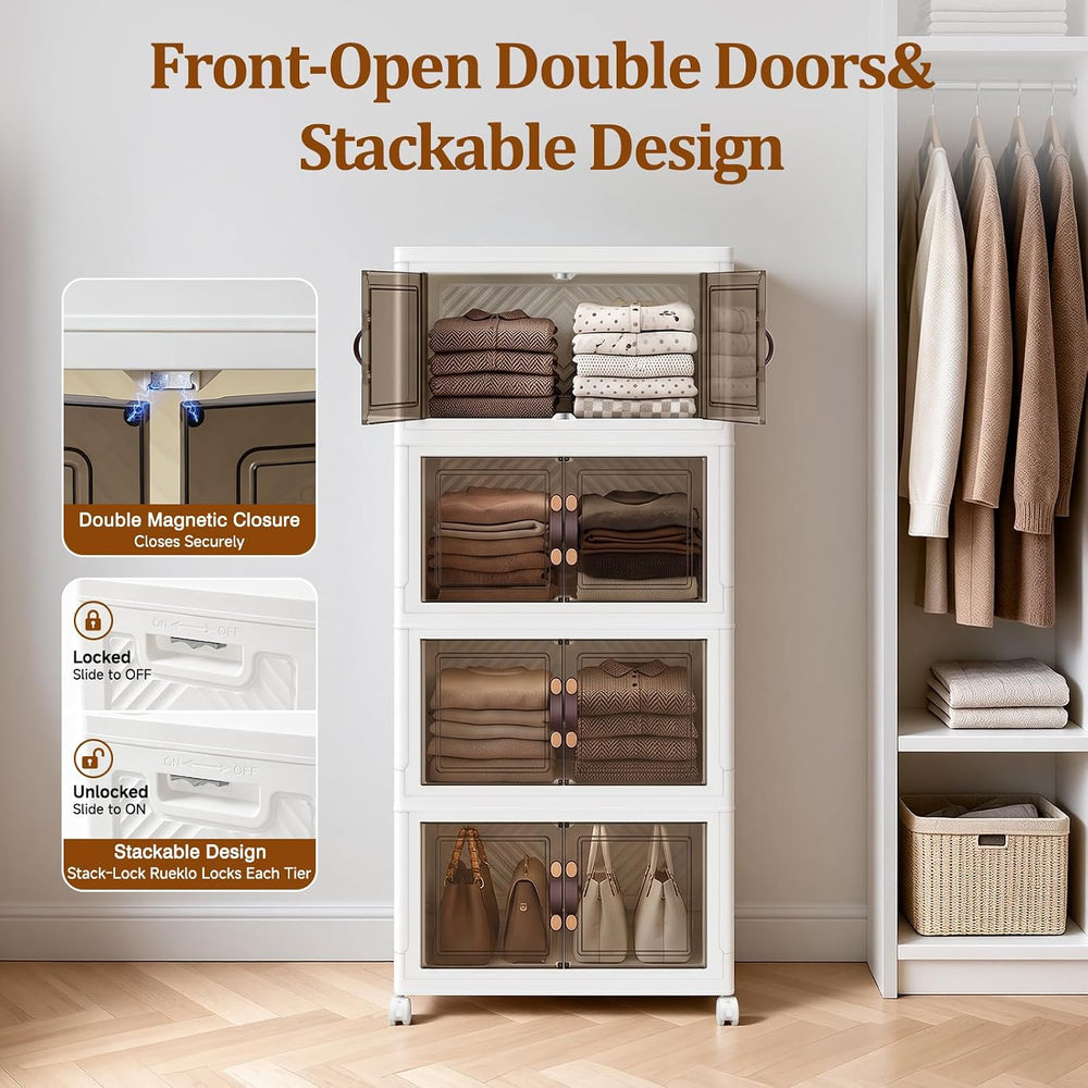 4Tier 212QT Stackable Storage Bins With Lids Closets, 4 Pack, White