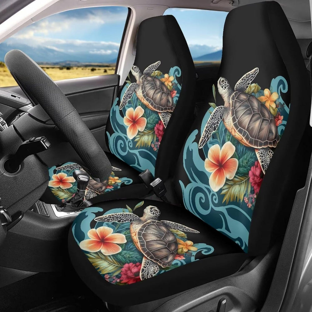 UNICEU 2 Piece Hibiscus Flower Sea Turtle Car Seat Covers Only Front,Easy to ...