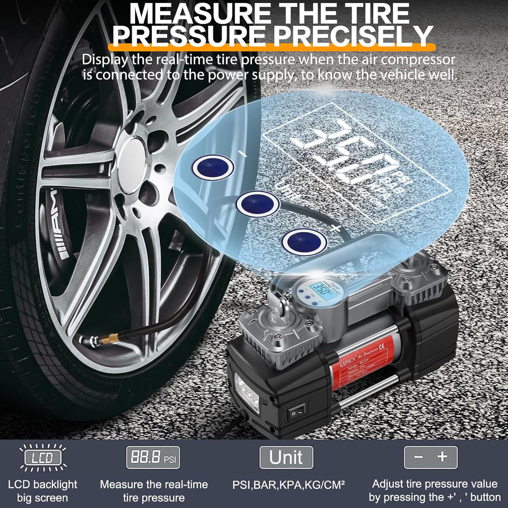 GSPSCN Heavy Duty Digital Tire Inflator 12V Portable Air Compressor Pump