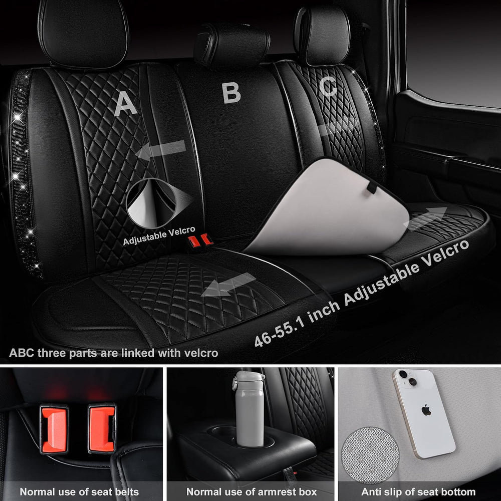 CAR Pass Bling Car Seat Covers, Microfiber Nappa Leather Luxury Cushioned, Wa...