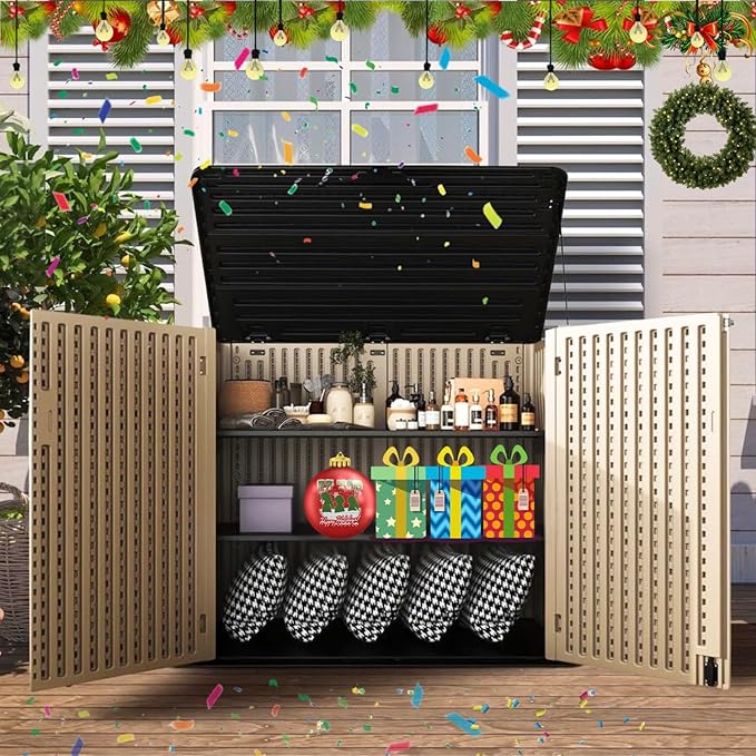 ZZM Large Outdoor Storage Shed, 48 Cu Ft Resin Versatile Storage Cabinet