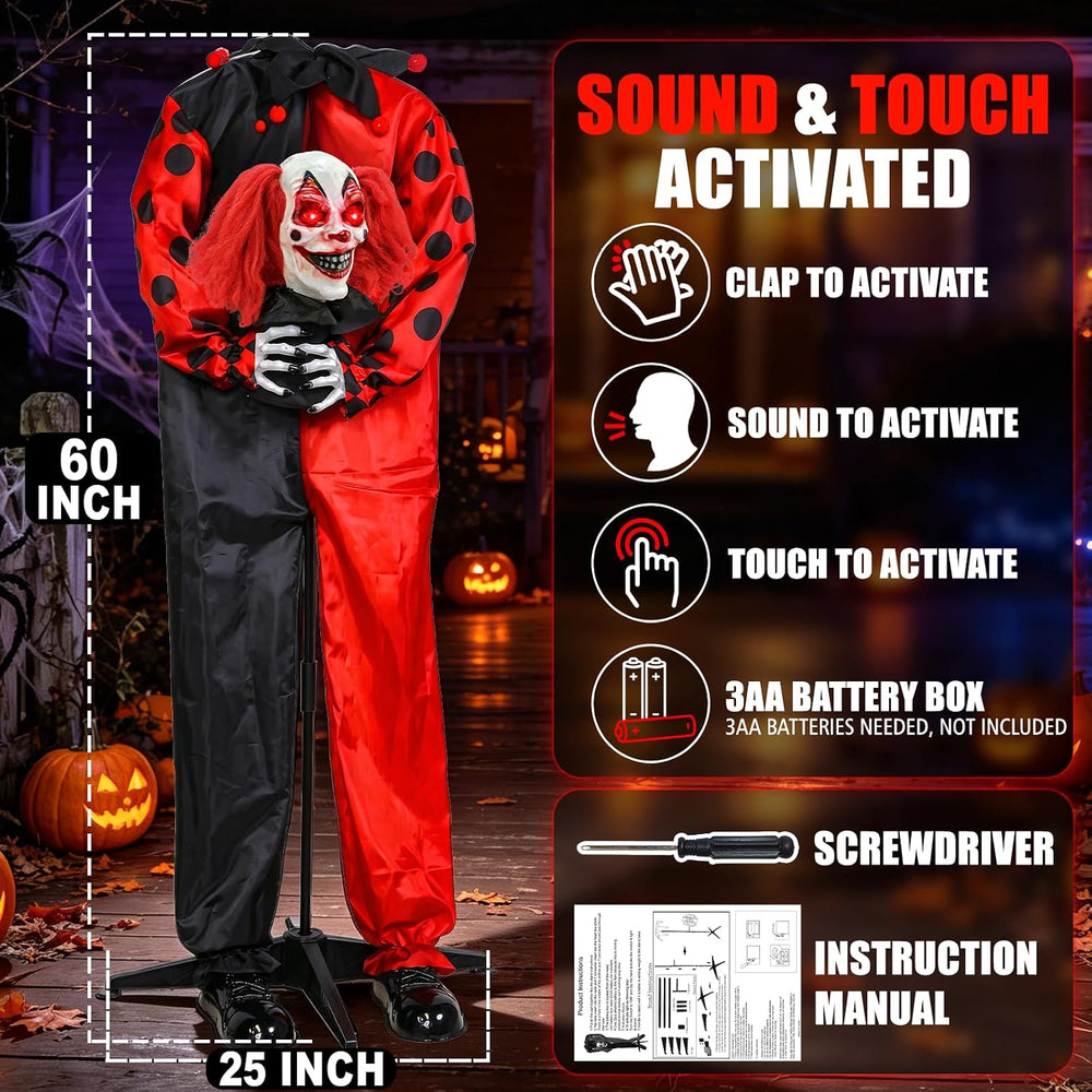60" Halloween Animatronic Standing Talking Clown Yard Decorations Outdoor