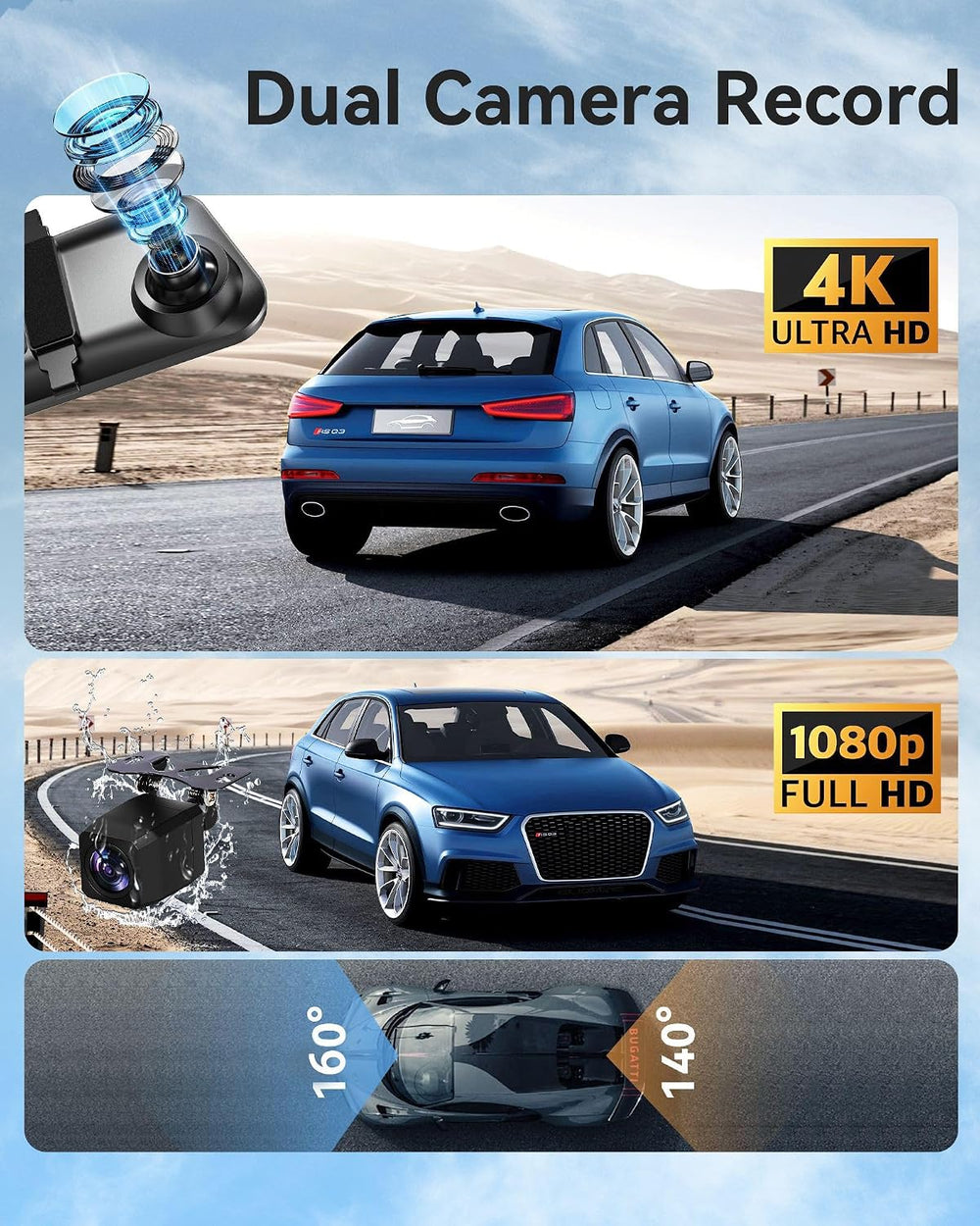 4K Rear View Mirror Camera with Carplay&Android Auto 12" Mirror Dash...