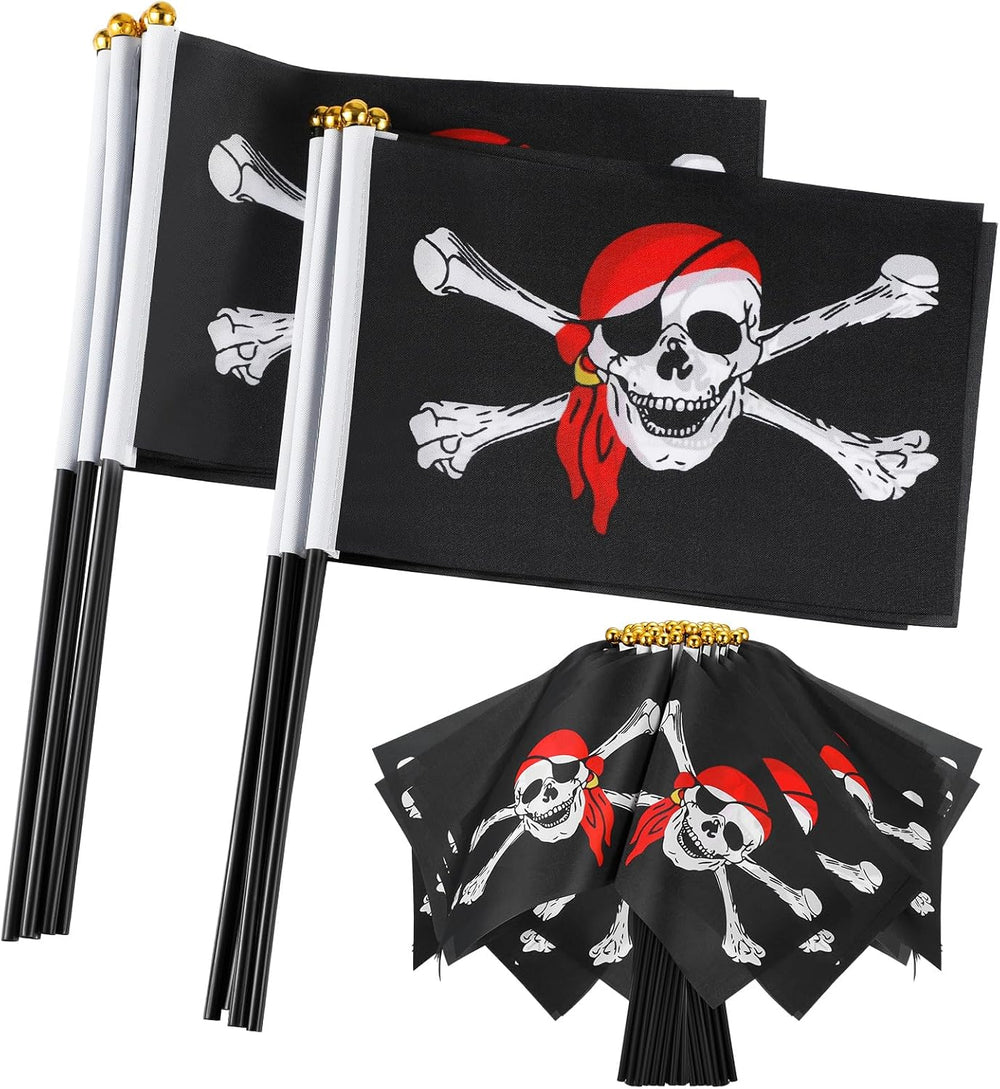 300 Pcs Pirate Mini Flag on Stick Plastic Flag, 5.5 x 8.3 Inch Hand Held Mini...
