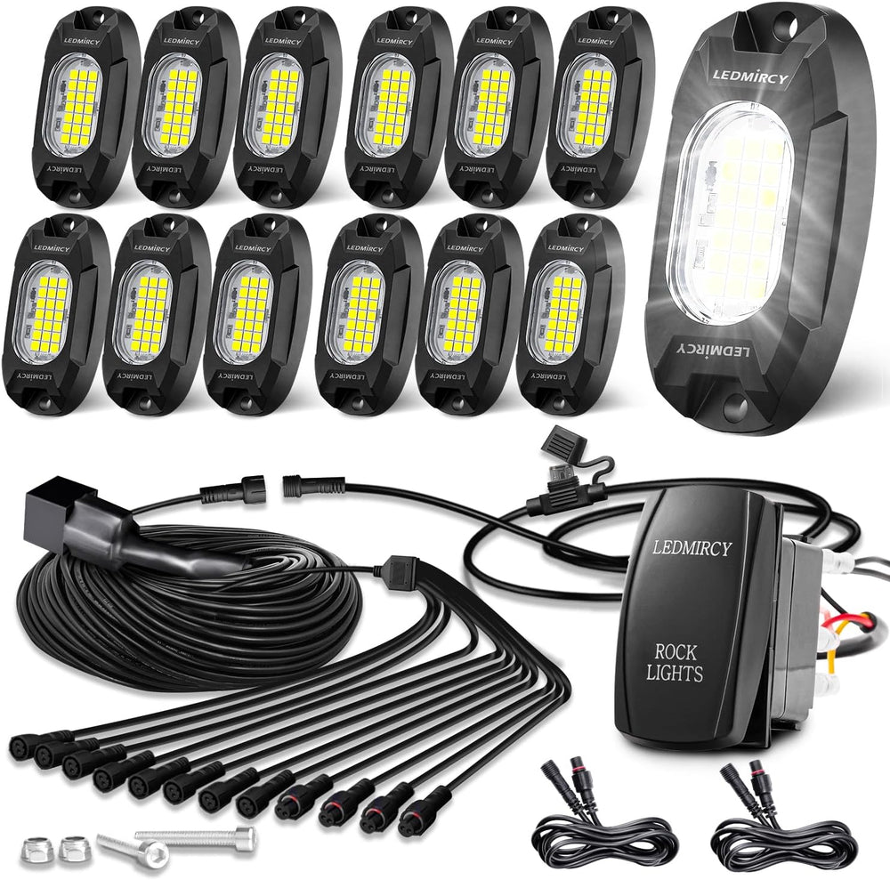 White Rock Lights,LEDMIRCY R6 LED Pure White Rock Lights 12PCS with Rocker Sw...