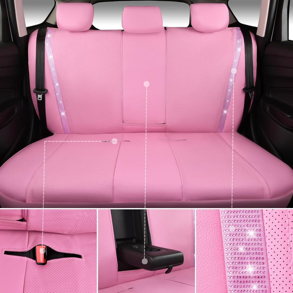 CAR PASS Bling Diamond Car Seat Covers Full Set, Shining Rhinestone Waterproo...