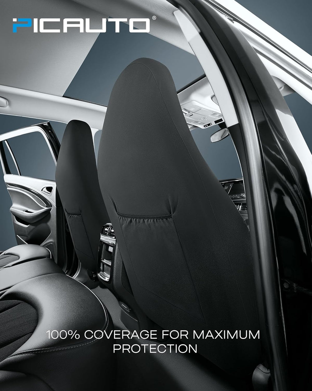 PIC AUTO Leather Car Seat Covers, Sports Carbon Fiber & Mesh Design, High...