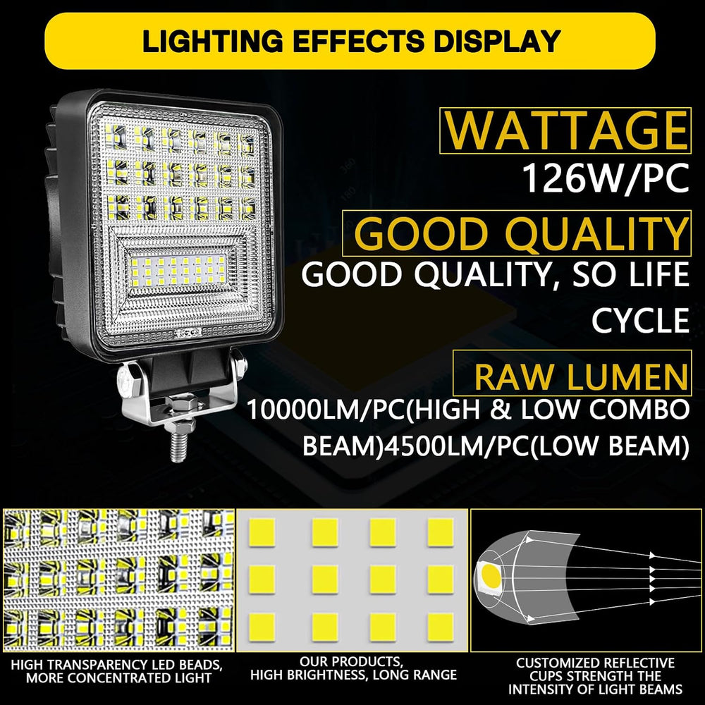 LED Pod Lights 4.5IN 126W Tractor Work Lights Spot&Flood Combo Beam Off R...