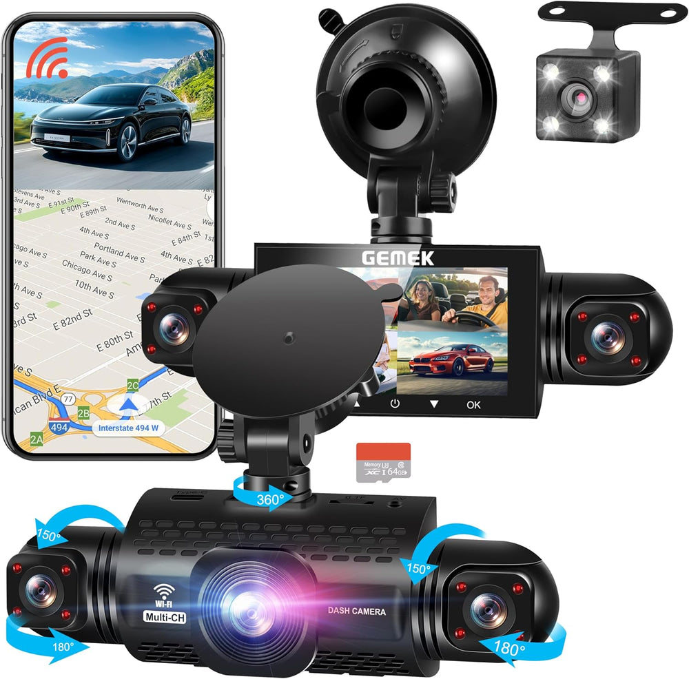 360 Degree View 4 Channel Dash Cam 5G WiFi & App Control, GEMEK 2K Front ...
