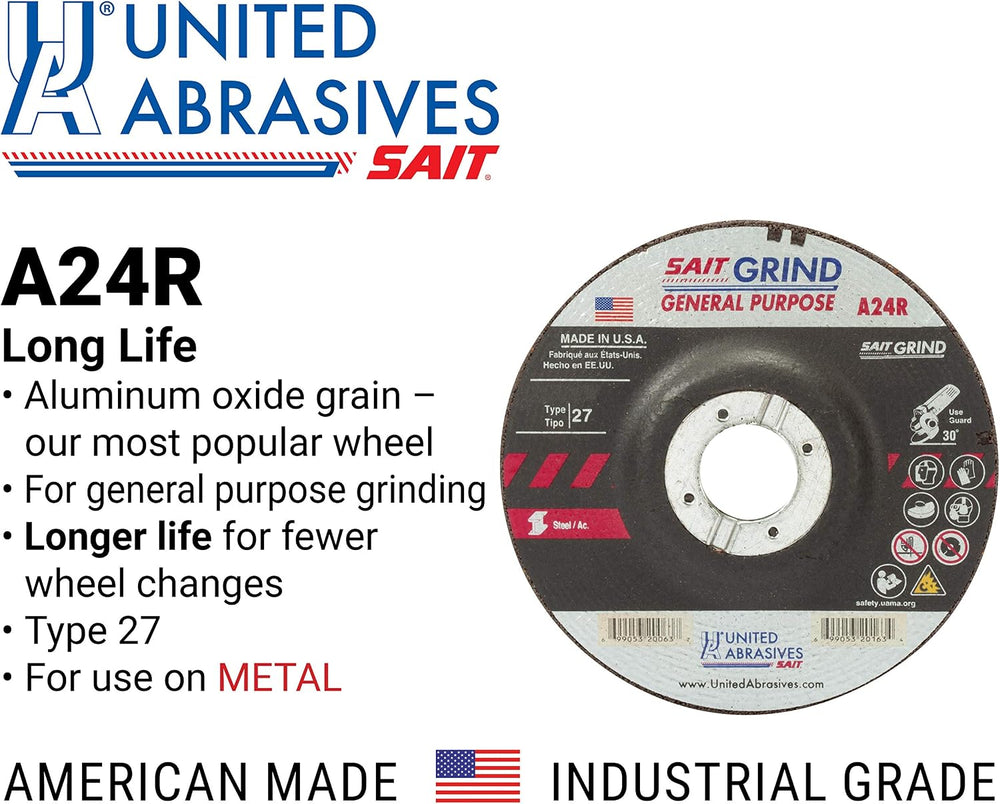 United Abrasives-SAIT 20063 A24R General Purpose/Long Life Grinding Wheel (Ty...