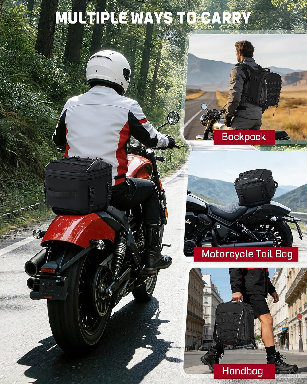 RAINSMORE Motorcycle Tail Bag 22-34L Expandable Motorcycle Rear Seat Bag