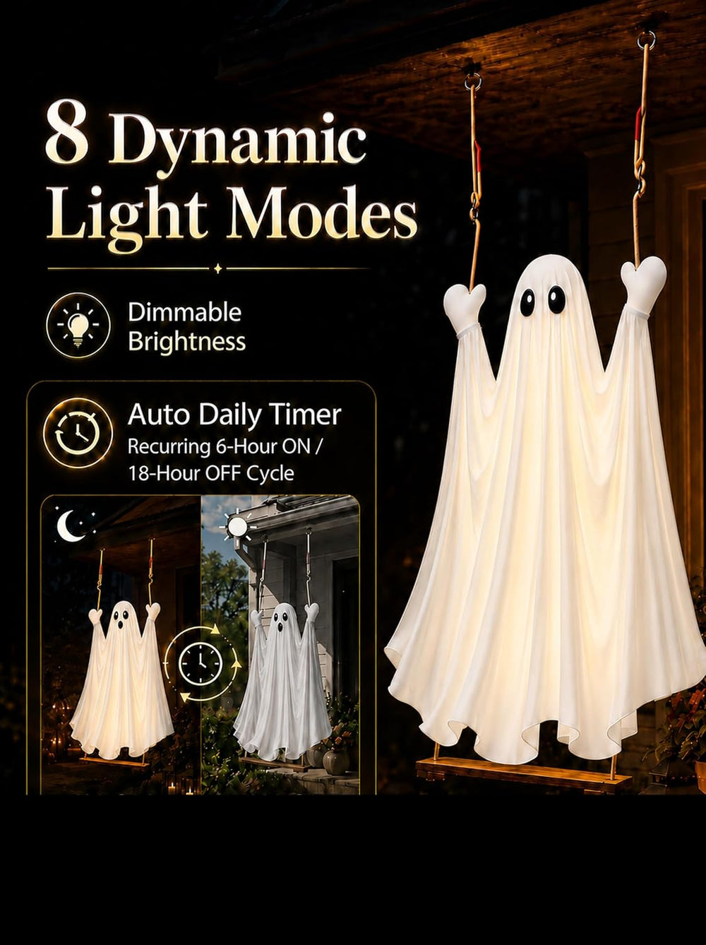 HOPOCO Halloween Swinging Ghost Outdoor Decor, Hanging Ghost with Light