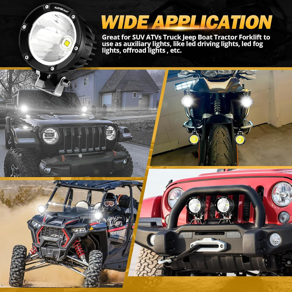Auxbeam C4 Series 4In Round 72W LED Pods Spot Pod Lights Offroad Fog Light