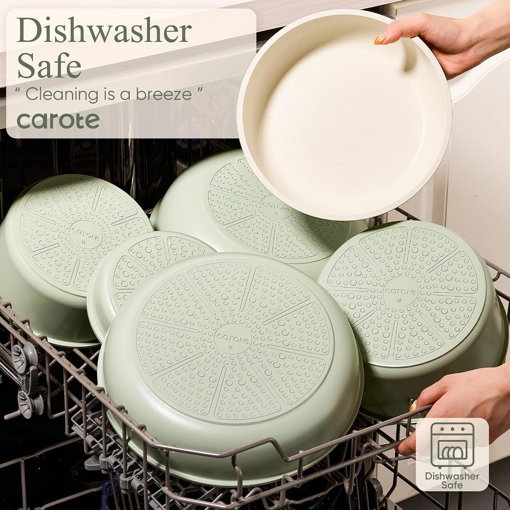 CAROTE 19pcs Pots and Pans Set Non Stick, Detachable Handle Cookware, Green